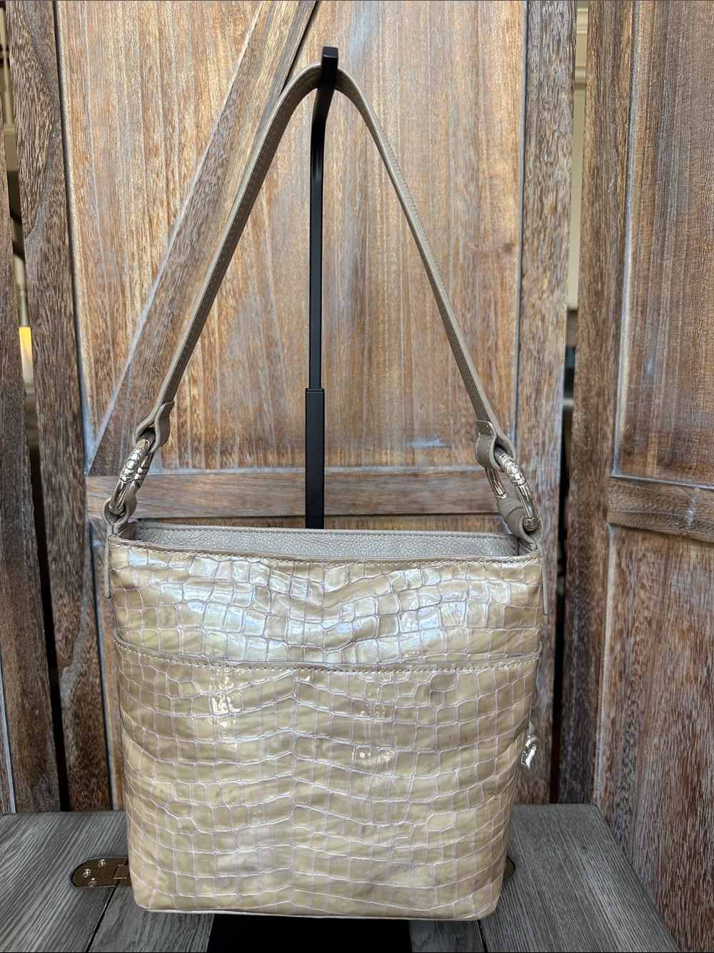 Brighton Cherie Beachwood Patent Croc-Embossed Leather Shoulder Bag Purse - Picture 2 of 16